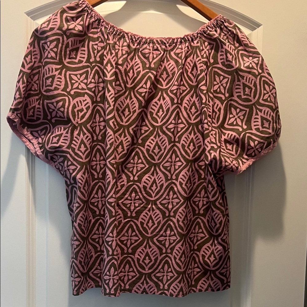 Velvet by Graham & Spencer Pink and Brown Patterned Blouse - Picture 4 of 6